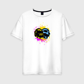 Женская футболка хлопок Oversize с принтом Daft Punk в Екатеринбурге, 100% хлопок | свободный крой, круглый ворот, спущенный рукав, длина до линии бедер
 | daft punk | music | дафт панк | музыка | музыкальная группа | музыкант | робот