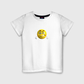 Детская футболка хлопок с принтом Злой постироничный смайл в Екатеринбурге, 100% хлопок | круглый вырез горловины, полуприлегающий силуэт, длина до линии бедер | Тематика изображения на принте: mem | мем | постирония | смайлик в очках | эмодзи | юмор