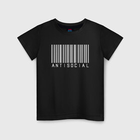 Детская футболка хлопок с принтом ANTISOCIAL в Екатеринбурге, 100% хлопок | круглый вырез горловины, полуприлегающий силуэт, длина до линии бедер | anti | antisocial | barcode | club | code | girl | girls | human | man | qr | social | woman | антисоциал | антисоциальный | клуб | код | люди | человек | штрих