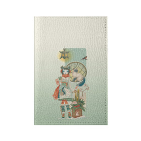 Обложка для паспорта матовая кожа с принтом девушка кимоно зима Япония кот в Екатеринбурге, натуральная матовая кожа | размер 19,3 х 13,7 см; прозрачные пластиковые крепления | аниме | девушка | зима | кимоно | кот | снегирь | стиль | традиционная одежда | тросник | фонарь | япония