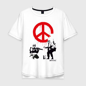 Мужская футболка хлопок Oversize с принтом Make peace no war | Banksy в Екатеринбурге, 100% хлопок | свободный крой, круглый ворот, “спинка” длиннее передней части | art | banksy | street art | арт | бэнкси | граффити | со смыслом | сосмыслом | стритарт