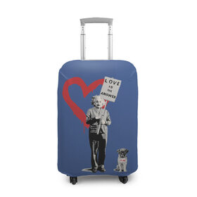 Чехол для чемодана 3D с принтом Любовь это ответ | Banksy в Екатеринбурге, 86% полиэфир, 14% спандекс | двустороннее нанесение принта, прорези для ручек и колес | art | banksy | street art | арт | бэнкси | граффити | со смыслом | сосмыслом | стритарт