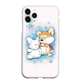 Чехол для iPhone 11 Pro матовый с принтом Корги и снеговик в Екатеринбурге, Силикон |  | зима | корги | малыш | снеговик | снежинки | собака | щенок