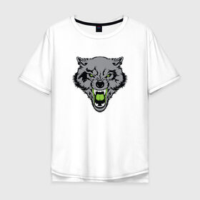 Мужская футболка хлопок Oversize с принтом ВОЛК оскал в Екатеринбурге, 100% хлопок | свободный крой, круглый ворот, “спинка” длиннее передней части | animal | beast | cat | cute | fluffy | hunter | lion | lion cub | lion king | mane | predator | red | tail | wolf | yellow | волк | волки | волчок | волчонок | вольф | голова тигра | животное | зверь | кот | милый | охотник | серый волк | хво