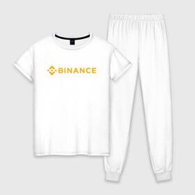 Женская пижама хлопок с принтом BINANCE БИНАНС БИРЖА в Екатеринбурге, 100% хлопок | брюки и футболка прямого кроя, без карманов, на брюках мягкая резинка на поясе и по низу штанин | bitcoin | blockchain | btc | cardano | crypto | ethereum | polkadot | tether | xrp | бинанс | биткоин | блокчейн | валюта | деньги | криптовалюта | майнер | майнинг | цифровая валюта | цифровое золото | эфир
