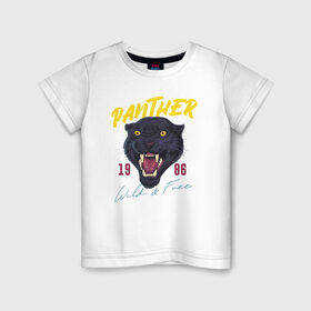Детская футболка хлопок с принтом Пантера в Екатеринбурге, 100% хлопок | круглый вырез горловины, полуприлегающий силуэт, длина до линии бедер | 1986 | panther | wild | дикая | кошка | крупная кошка | пантера
