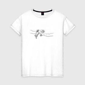 Женская футболка хлопок с принтом Котики в Екатеринбурге, 100% хлопок | прямой крой, круглый вырез горловины, длина до линии бедер, слегка спущенное плечо | животные | искусство | кот | котёнок | котик | кошка | руки | сотворение адама