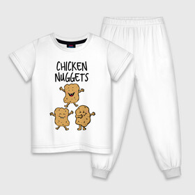 Детская пижама хлопок с принтом Веселые наггетсы в Екатеринбурге, 100% хлопок |  брюки и футболка прямого кроя, без карманов, на брюках мягкая резинка на поясе и по низу штанин
 | Тематика изображения на принте: chicken nuggets | еда | живая еда | наггетсы | чикен наггетс