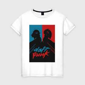 Женская футболка хлопок с принтом Daft Punk в Екатеринбурге, 100% хлопок | прямой крой, круглый вырез горловины, длина до линии бедер, слегка спущенное плечо | cyberpunk | daft | daftpunk | electronic | get | guy | guy manuel | human | lucky | music | punk | robot | rock | thomas | дафт | дафтпанк | киберпанк | музыка | ню диско | панк | робот | рок | техно | томас | электро | электроник рок