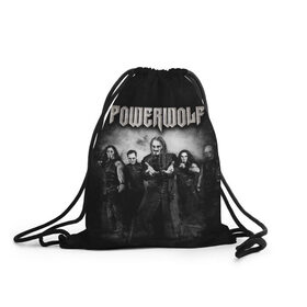 Рюкзак-мешок 3D с принтом Powerwolf в Екатеринбурге, 100% полиэстер | плотность ткани — 200 г/м2, размер — 35 х 45 см; лямки — толстые шнурки, застежка на шнуровке, без карманов и подкладки | heavy metal | metal | powerwolf | группы | метал | музыка | пауэр метал | рок | хеви метал