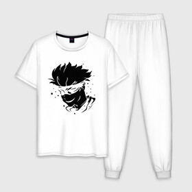 Мужская пижама хлопок с принтом JUJUTSU KAISEN граффити в Екатеринбурге, 100% хлопок | брюки и футболка прямого кроя, без карманов, на брюках мягкая резинка на поясе и по низу штанин
 | anime | boy | gg | gojou | jujutsu | kaisen | kun | mag | satoru | superhero | аниме | белое | битва | гг | глаза | глазах | годзё | капли | краски | кун | лицо | маг | магическая | на | персонаж | персонажа | повязка | сатору