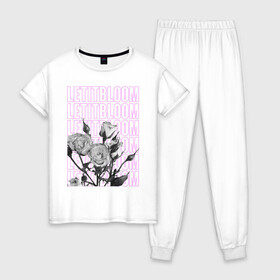 Женская пижама хлопок с принтом LETITBLOOM в Екатеринбурге, 100% хлопок | брюки и футболка прямого кроя, без карманов, на брюках мягкая резинка на поясе и по низу штанин | 8 марта | весна | девушке | женский | мама | подарок | топ | тренд | феминизм | цветы
