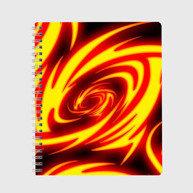 Тетрадь с принтом ОГНЕННЫЕ ВОЛНЫ | FIRE STRIPES в Екатеринбурге, 100% бумага | 48 листов, плотность листов — 60 г/м2, плотность картонной обложки — 250 г/м2. Листы скреплены сбоку удобной пружинной спиралью. Уголки страниц и обложки скругленные. Цвет линий — светло-серый
 | abstraction | geometry | hexagon | neon | paints | stripes | texture | triangle | абстракция | брызги | геометрия | краски | неон | соты | текстура