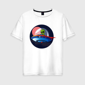 Женская футболка хлопок Oversize с принтом Инопланетянин пришелец в Екатеринбурге, 100% хлопок | свободный крой, круглый ворот, спущенный рукав, длина до линии бедер
 | инопланетянин | летающая тарелка | нло | пришелец