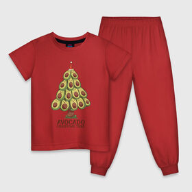 Детская пижама хлопок с принтом Avocado Christmas Tree в Екатеринбурге, 100% хлопок |  брюки и футболка прямого кроя, без карманов, на брюках мягкая резинка на поясе и по низу штанин
 | Тематика изображения на принте: claus | cute | nature | new year | santa | tree | авокадо | адвокадо | дед мороз | дед отмороз | ёлка | ель | из авокадо | колпак | косточка | милота | милые авокадо | новый год | прикол | природа | рождественское дерево