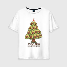 Женская футболка хлопок Oversize с принтом Avocado Christmas Tree в Екатеринбурге, 100% хлопок | свободный крой, круглый ворот, спущенный рукав, длина до линии бедер
 | claus | cute | nature | new year | santa | tree | авокадо | адвокадо | дед мороз | дед отмороз | ёлка | ель | из авокадо | колпак | косточка | милота | милые авокадо | новый год | прикол | природа | рождественское дерево