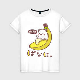 Женская футболка хлопок с принтом Банянька - Котик в банановой кожуре в Екатеринбурге, 100% хлопок | прямой крой, круглый вырез горловины, длина до линии бедер, слегка спущенное плечо | бабан | банановый кот | банянька | кот. | котик