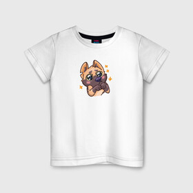 Детская футболка хлопок с принтом Собачка в Екатеринбурге, 100% хлопок | круглый вырез горловины, полуприлегающий силуэт, длина до линии бедер | Тематика изображения на принте: cute | dog | doggy | милая собачка | миленько | милота | овчарка | собака | собачка | стикер собаки