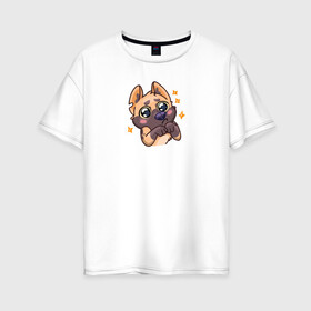 Женская футболка хлопок Oversize с принтом Собачка в Екатеринбурге, 100% хлопок | свободный крой, круглый ворот, спущенный рукав, длина до линии бедер
 | cute | dog | doggy | милая собачка | миленько | милота | овчарка | собака | собачка | стикер собаки