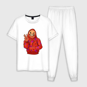Мужская пижама хлопок с принтом Арт пакман в Екатеринбурге, 100% хлопок | брюки и футболка прямого кроя, без карманов, на брюках мягкая резинка на поясе и по низу штанин
 | арт | оранжевый | пакман | парень | три | человек
