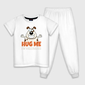 Детская пижама хлопок с принтом Hug Me Im Vaccinated в Екатеринбурге, 100% хлопок |  брюки и футболка прямого кроя, без карманов, на брюках мягкая резинка на поясе и по низу штанин
 | covid 19 | вакцина | вакцинация | ковид 19 | коронавирус | спасибо науке
