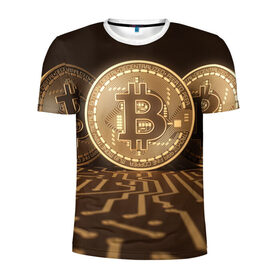 Мужская футболка 3D спортивная с принтом Биткоин в Екатеринбурге, 100% полиэстер с улучшенными характеристиками | приталенный силуэт, круглая горловина, широкие плечи, сужается к линии бедра | bitcoin | биткоин | влют | инвестиции | капитал | курс