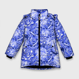 Зимняя куртка для девочек 3D с принтом Голубые и синие розы в Екатеринбурге, ткань верха — 100% полиэстер; подклад — 100% полиэстер, утеплитель — 100% полиэстер. | длина ниже бедра, удлиненная спинка, воротник стойка и отстегивающийся капюшон. Есть боковые карманы с листочкой на кнопках, утяжки по низу изделия и внутренний карман на молнии. 

Предусмотрены светоотражающий принт на спинке, радужный светоотражающий элемент на пуллере молнии и на резинке для утяжки. | blue | flora | floral | flower | flowers | romantic | rose | roses | violet | букет роз | букет цветов | бутон | бутоны | день женщин | для девушек | для женщин | женский день | праздник | роза | романтика | садовая роза | флора