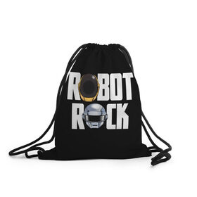 Рюкзак-мешок 3D с принтом Robot Rock в Екатеринбурге, 100% полиэстер | плотность ткани — 200 г/м2, размер — 35 х 45 см; лямки — толстые шнурки, застежка на шнуровке, без карманов и подкладки | Тематика изображения на принте: cyberpunk | daft | daftpunk | electronic | get | guy | guy manuel | human | lucky | music | punk | robot | rock | thomas | дафт | дафтпанк | киберпанк | музыка | ню диско | панк | робот | рок | техно | томас | электро | электроник рок