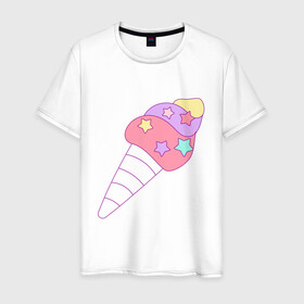 Мужская футболка хлопок с принтом мороженое рожок звездочки в Екатеринбурге, 100% хлопок | прямой крой, круглый вырез горловины, длина до линии бедер, слегка спущенное плечо. | вкусняшки | детский | еда | звездочки | мороженое | мультяшный | рожок | сладости