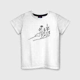 Детская футболка хлопок с принтом Hand flower в Екатеринбурге, 100% хлопок | круглый вырез горловины, полуприлегающий силуэт, длина до линии бедер | flo | flowers | растения | флористика | цветение | цветы