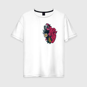 Женская футболка хлопок Oversize с принтом Heart в Екатеринбурге, 100% хлопок | свободный крой, круглый ворот, спущенный рукав, длина до линии бедер
 | flo | flowers | растения | флористика | цветение | цветы