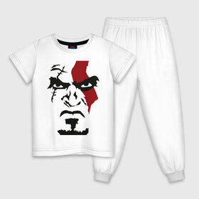 Детская пижама хлопок с принтом Кратос - Бог войны - Kratos в Екатеринбурге, 100% хлопок |  брюки и футболка прямого кроя, без карманов, на брюках мягкая резинка на поясе и по низу штанин
 | game | god of war | kratos | бог войны | злость | игра | контуры | кратос | лицо
