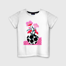 Детская футболка хлопок с принтом цветы в вазе в Екатеринбурге, 100% хлопок | круглый вырез горловины, полуприлегающий силуэт, длина до линии бедер | 8 марта | весна | девушке | женский | мама | подарок | топ | тренд | феминизм | цветы