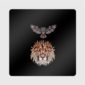 Магнит виниловый Квадрат с принтом Лев и Сова в Екатеринбурге, полимерный материал с магнитным слоем | размер 9*9 см, закругленные углы | animal | beast | cat | cute | fluffy | hunter | lion | lion cub | lion king | mane | predator | red | tail | tiger | yellow | большая кошка | голова тигра | грива | животное | зверь | король лев | кот | милый | охотник | пушистый | тигр | тиг