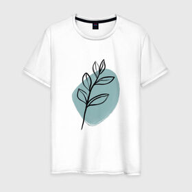 Мужская футболка хлопок с принтом Ботаническая абстракция в Екатеринбурге, 100% хлопок | прямой крой, круглый вырез горловины, длина до линии бедер, слегка спущенное плечо. | абстракция | минимализм | растение | растения | современное искусство