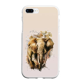 Чехол для iPhone 7Plus/8 Plus матовый с принтом акварельный слон брызги в Екатеринбурге, Силикон | Область печати: задняя сторона чехла, без боковых панелей | акварель | акварельный | арт | бивни | брызги | животное | зверь | краска | природа | разводы | рисунок | хобот