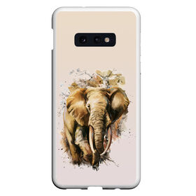 Чехол для Samsung S10E с принтом акварельный слон брызги в Екатеринбурге, Силикон | Область печати: задняя сторона чехла, без боковых панелей | акварель | акварельный | арт | бивни | брызги | животное | зверь | краска | природа | разводы | рисунок | хобот