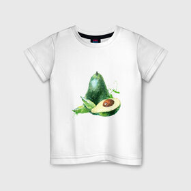 Детская футболка хлопок с принтом акварельное авокадо в Екатеринбурге, 100% хлопок | круглый вырез горловины, полуприлегающий силуэт, длина до линии бедер | авокадо | акварель | брызги | веган | вегетарианец | здоровье | зож | правильное питание | рисунок