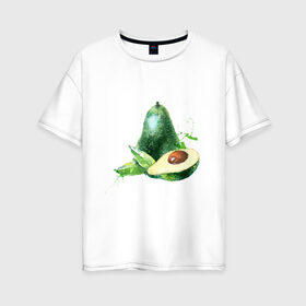 Женская футболка хлопок Oversize с принтом акварельное авокадо в Екатеринбурге, 100% хлопок | свободный крой, круглый ворот, спущенный рукав, длина до линии бедер
 | авокадо | акварель | брызги | веган | вегетарианец | здоровье | зож | правильное питание | рисунок