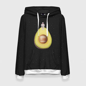 Женская толстовка 3D с принтом Космокадо в Екатеринбурге, 100% полиэстер  | двухслойный капюшон со шнурком для регулировки, мягкие манжеты на рукавах и по низу толстовки, спереди карман-кенгуру с мягким внутренним слоем. | avocado | drift | drifting | fruits | galaxy | milky | moon | planet | plant | ship | space | spaceship | star | suit | to | way | авокадо | галактика | звезда | корабль | космический | космонавт | космос | луна | млечный | планета | путь | растение | ска