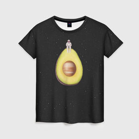 Женская футболка 3D с принтом Космокадо в Екатеринбурге, 100% полиэфир ( синтетическое хлопкоподобное полотно) | прямой крой, круглый вырез горловины, длина до линии бедер | avocado | drift | drifting | fruits | galaxy | milky | moon | planet | plant | ship | space | spaceship | star | suit | to | way | авокадо | галактика | звезда | корабль | космический | космонавт | космос | луна | млечный | планета | путь | растение | ска