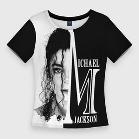 Женская футболка 3D Slim с принтом Майкл Джексон в Екатеринбурге,  |  | бог танца | красивый звук | милый и очаровательный | самый популярный певец в мире
