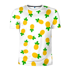 Мужская футболка 3D спортивная с принтом Ананасы  в Екатеринбурге, 100% полиэстер с улучшенными характеристиками | приталенный силуэт, круглая горловина, широкие плечи, сужается к линии бедра | ананас | ананасы | фрукты | химии | яркий принт | яркое