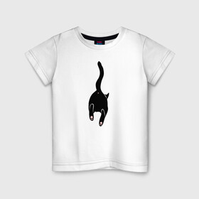 Детская футболка хлопок с принтом Убегающий кот в Екатеринбурге, 100% хлопок | круглый вырез горловины, полуприлегающий силуэт, длина до линии бедер | animals | cat | kitty | meow | животные | звери | киса | киска | кот | котенок | кошак | кошачьи лапки | лапки | милые создания | минимализм | мультяшный | мур | мяу | питомец | попка котика | прыжок | рисунок
