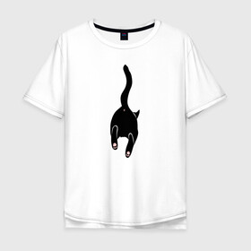 Мужская футболка хлопок Oversize с принтом Убегающий кот в Екатеринбурге, 100% хлопок | свободный крой, круглый ворот, “спинка” длиннее передней части | Тематика изображения на принте: animals | cat | kitty | meow | животные | звери | киса | киска | кот | котенок | кошак | кошачьи лапки | лапки | милые создания | минимализм | мультяшный | мур | мяу | питомец | попка котика | прыжок | рисунок