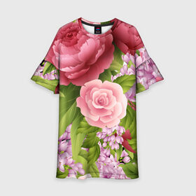 Детское платье 3D с принтом ЦВЕТЫ / FLOWERS / 8 МАРТА в Екатеринбурге, 100% полиэстер | прямой силуэт, чуть расширенный к низу. Круглая горловина, на рукавах — воланы | Тематика изображения на принте: chery | flowers | japan | roses | sakura | вишня | растения | розы | ромашка | сакура | тюльпаны | цветы | цветы сакуры | япония