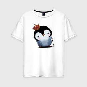 Женская футболка хлопок Oversize с принтом король пингвинов в Екатеринбурге, 100% хлопок | свободный крой, круглый ворот, спущенный рукав, длина до линии бедер
 | зима | король | корона | пингвин | трость