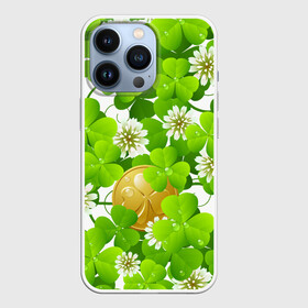 Чехол для iPhone 13 Pro с принтом Ирландский Клевер и Монетка в Екатеринбурге,  |  | день ирландии | зеленая | зеленый | ирландец | ирландская | ирландский | клевер | монета | патрик | с патриком