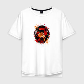 Мужская футболка хлопок Oversize с принтом Doom Eternal в Екатеринбурге, 100% хлопок | свободный крой, круглый ворот, “спинка” длиннее передней части | doom eternal | брызги | герой | дум | думгай | игра | краска | маска | персонаж | шлем