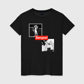 Женская футболка хлопок с принтом Anime Senpai в Екатеринбурге, 100% хлопок | прямой крой, круглый вырез горловины, длина до линии бедер, слегка спущенное плечо | anime | sempay | senpay | аниме | девушки | семпай | сенпай | тян